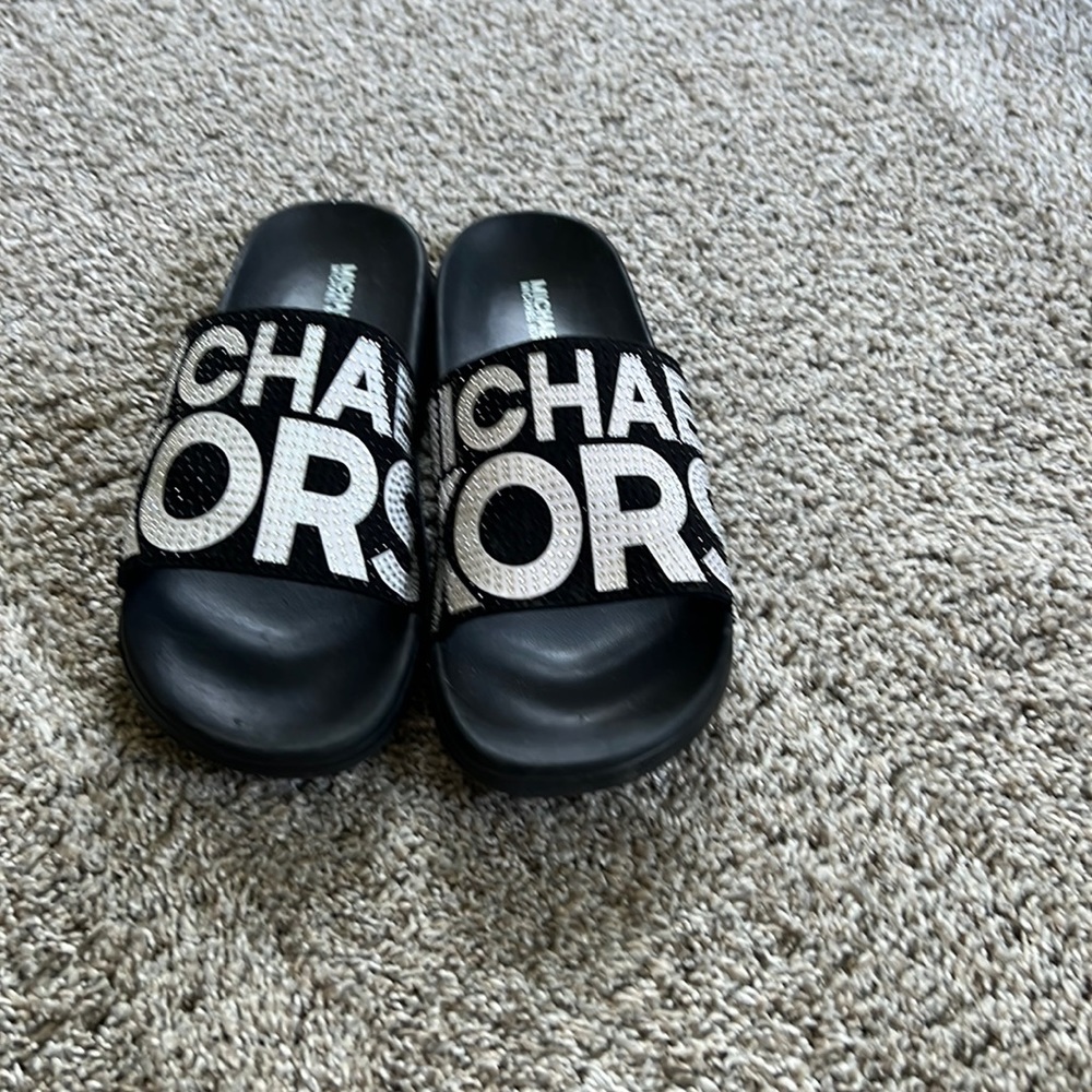 MICHAEL Michael Kors Black Slides with Silver Logo